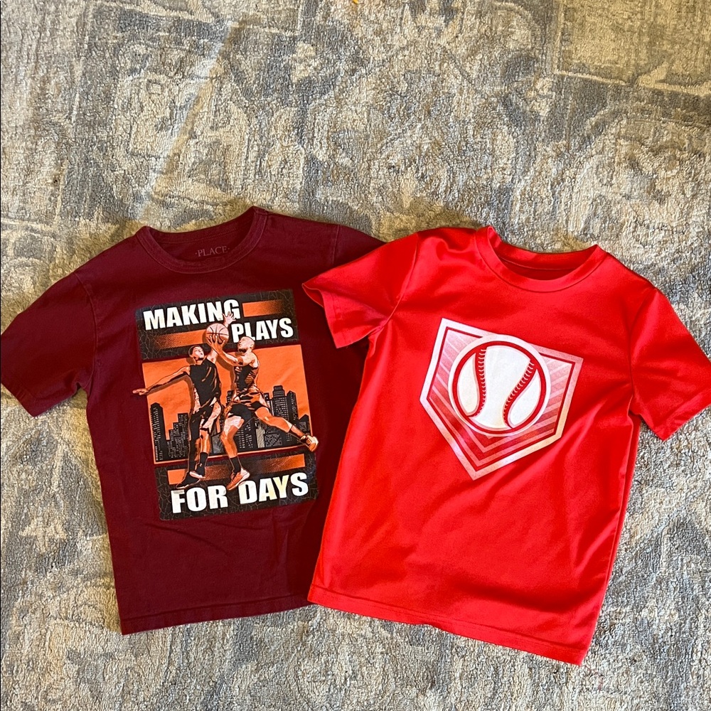 Kids Red and Maroon Graphic T-Shirts Size 6